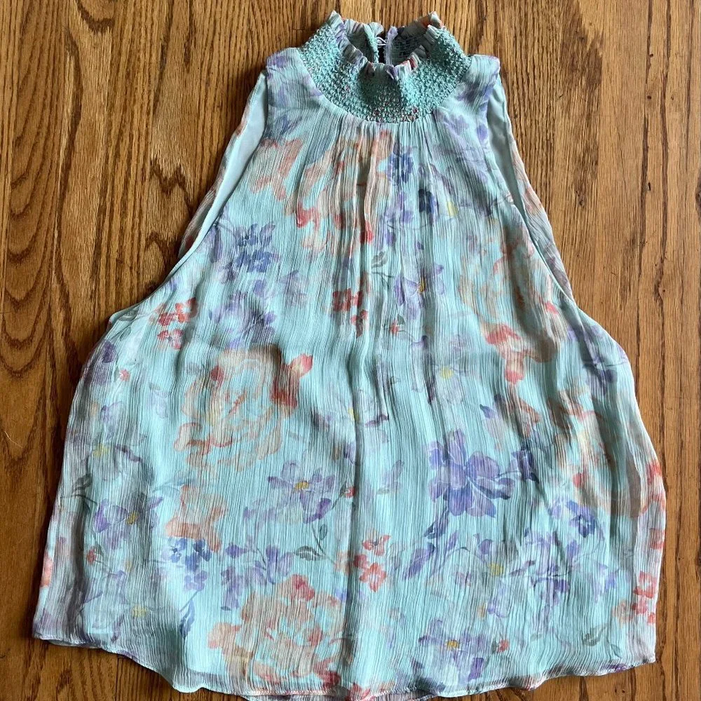 SOLD Alice + Olivia Green Floral Sleeveless Halter Neck Blouse Top Women's Sz XS - Picture 2 of 7